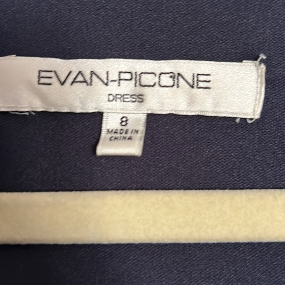 EVAN PICONE Navy Blue/Pink Polka Dot Sleeveless Midi Dress w/Rouching, Sz 8, GUC - Picture 3 of 10